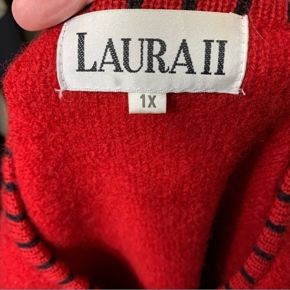 Vintage Boiled Wool Cardigan Jacket Sz 1X Knit Red Black Embroidered Classic - Picture 8 of 10